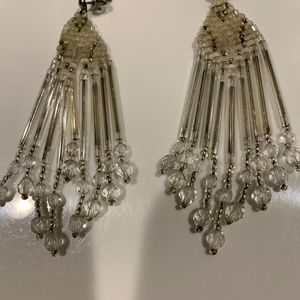 Beaded Dangling Post Earrings Almost 3” Long